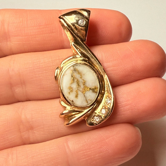 $12K OroCal 14k Solid Yellow Gold Quartz Nugget Diamond 1.5" Handmade Pendant - Picture 9 of 12